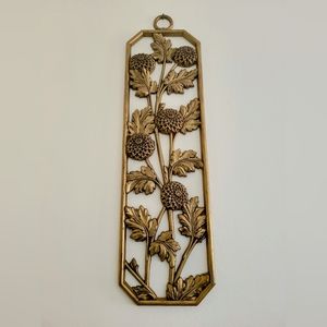 Mid-Century Floral Wall Plaque Metal Peonies Botanical Decor